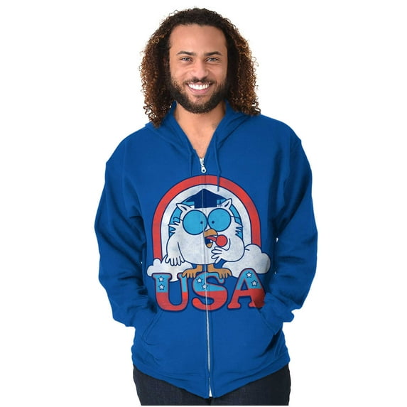 Tootsie Mr Owl American Patriot USA Unisex Plus Size Zip Hoodie Brisco Brands 4X