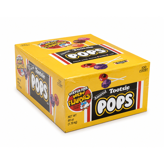 Tootsie Pop Assorted Flavor Lollipops 0.5 oz Candy Pops, Bulk 100 Count Box