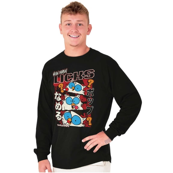 Tootsie Pop Owl Kanji How Many Licks Plus Size Long Sleeve Graphic Tee Shirt Brisco Brands 3X