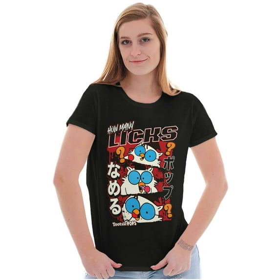 Tootsie Pop Owl Kanji How Many Licks Womens Slim Fit Graphic Tee Brisco Brands S