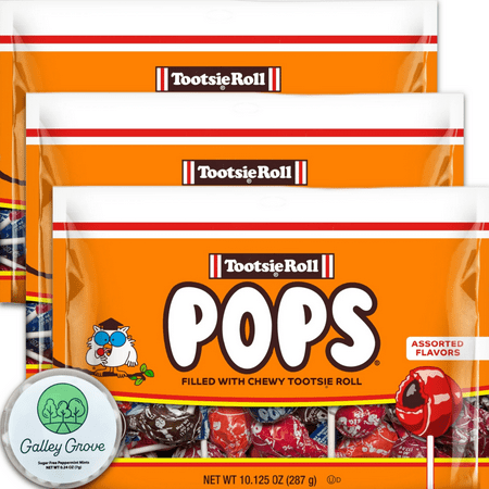Tootsie Pops Assorted Flavors, 10.125 oz (3-PACK) - 1.9 Pounds Of Gluten and Peanut Free Lollipops, Bundled With Galley Grove Sugar-Free Breath Mints