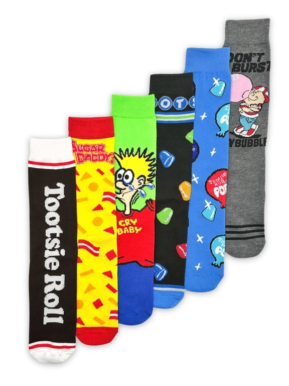 Tootsie Roll Candy Brands Men's Casual Crew Socks, 6-Pack, Size 8-12