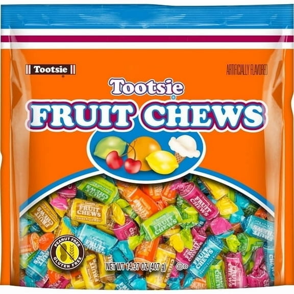 Tootsie Roll Fruit Chews, Assorted Fruit Flavors, 14.37 oz. Gluten Free, Peanut Free. Contains Milk and Soy. - 4 Pack