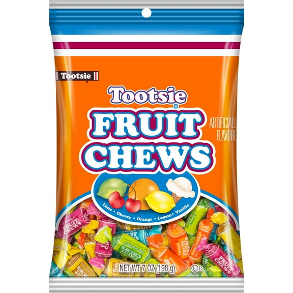 Tootsie Roll Fruit Chews, Assorted Sour Fruit Flavors, 7 oz. Gluten Free, Peanut Free.