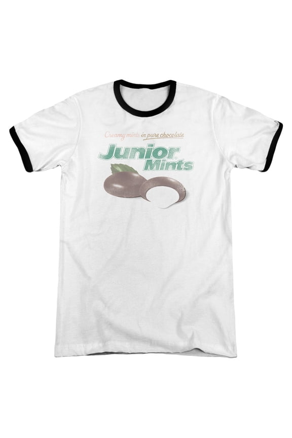 Tootsie Roll Junior Women's T-Shirt Mints Logo Adult Ringer T-Shirt White Black