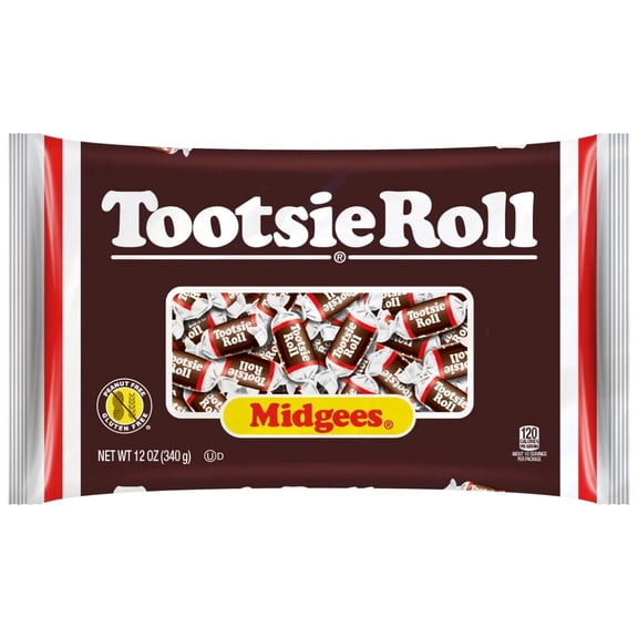 Tootsie Roll, Midgees Candies, 12 oz. Peanut Free, Gluten Free. Contains Milk and Soy.