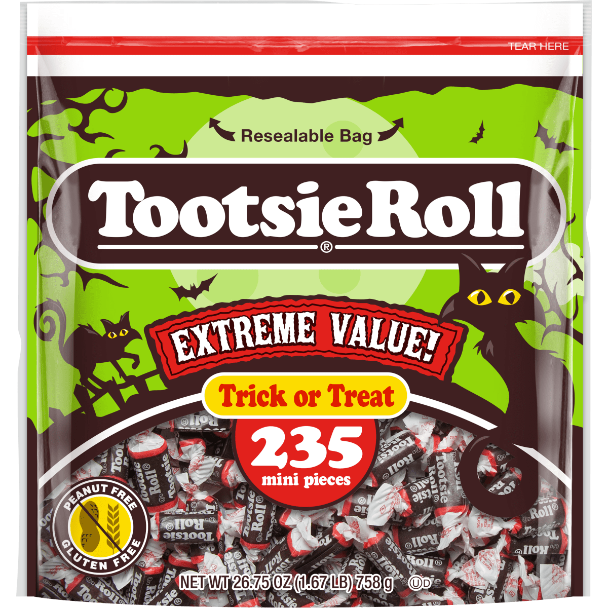 Tootsie Roll, Midgees, 26 oz, 235 Piece Bag. Peanut-Free, Gluten Free, Contains Milk and Soy.