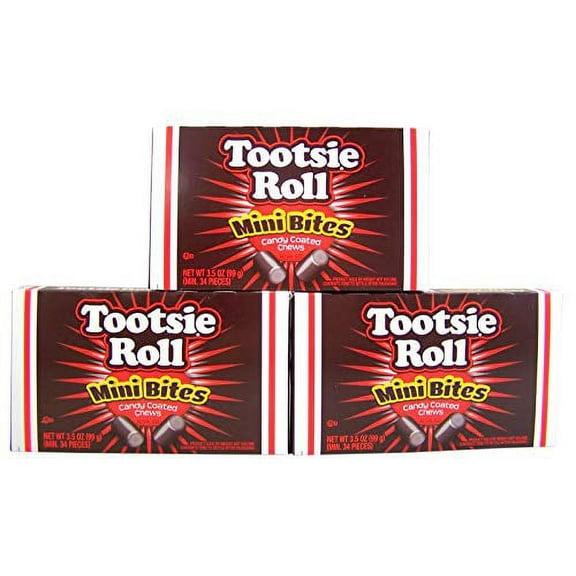 Tootsie Roll Mini Bites Candy Coated Chews Movie Theater Box, 3.5 oz (Pack of 3)