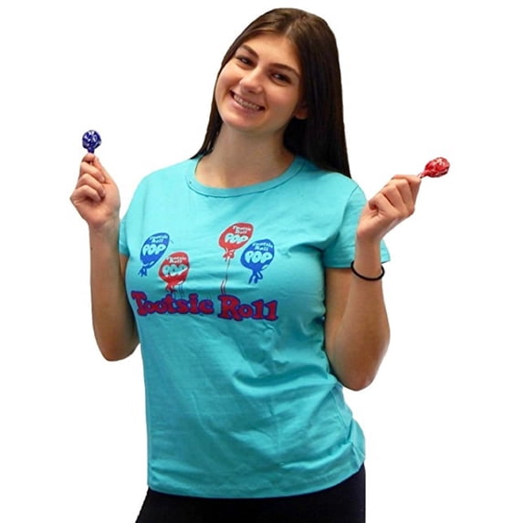 Tootsie Roll Pop Juniors Short Sleeve T-Shirt Tee Top Candy Color T-Shirts (Size Large, Aqua)