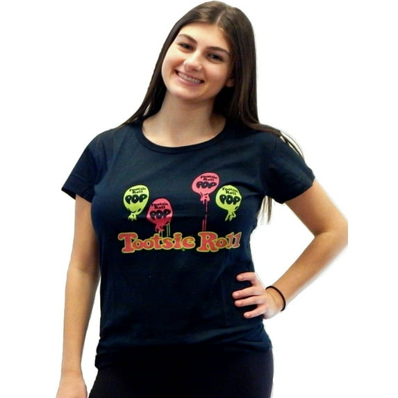 Tootsie Roll Pop Juniors Short Sleeve T-Shirt Tee Top Candy Color T-Shirts (Size Medium, Black)
