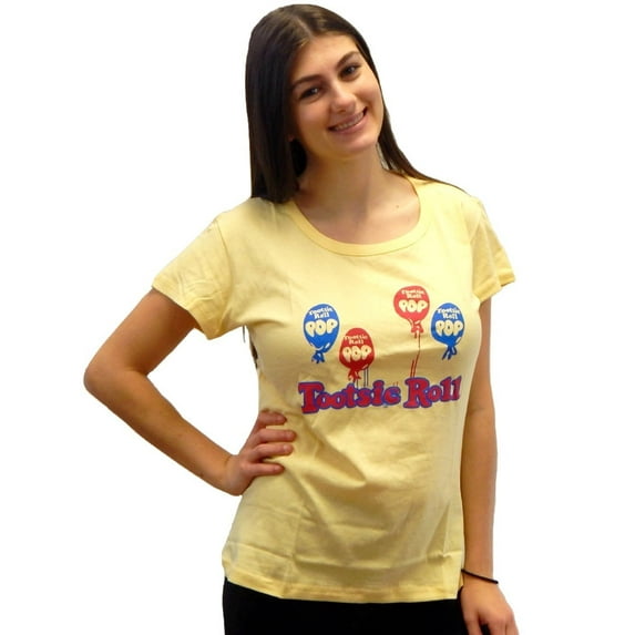 Tootsie Roll Pop Juniors Short Sleeve T-Shirt Tee Top Candy Color T-Shirts (Size Small, Yellow)
