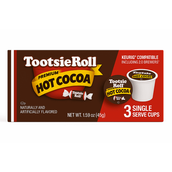 Tootsie Roll Premium Hot Cocoa, 3 Keurig Compatible Single Serve Cups, 1.59 oz