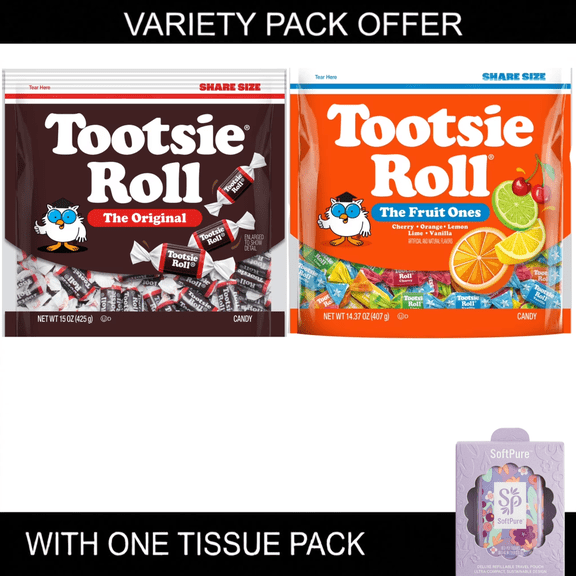 Tootsie Roll The Original Chocolate Midgees, 15 oz. | Tootsie Roll Fruit Chews, Assorted Fruit Flavors, 14.37 oz