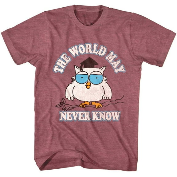 Tootsie Pop Owl World May Never Know Men's T Shirt (MaroonHeather, Adult2XL)