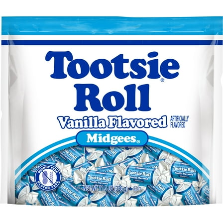 Tootsie Roll, Vanilla Midgees, 11.5 oz. Peanut Free, Gluten Free. Contains Milk and Soy.