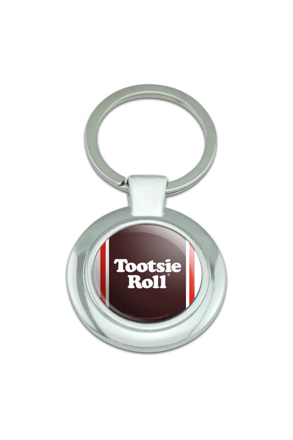 Tootsie Roll Wrapper Keychain Classy Round Chrome Plated Metal