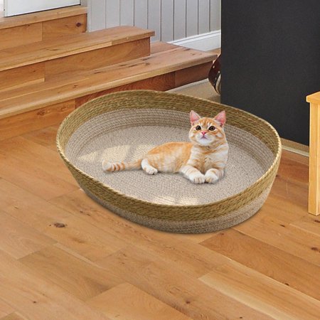 Tooyful Cat Bed Basket Cat Scratch Mat Woven Summer Kennel Universal Comfortable Pet House Pet Cat Bed for Kitten Puppy Small Dogs Rabbit Large Cats L
