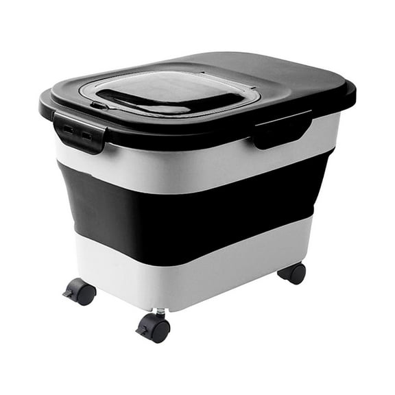 Tooyful Dog Cat Food Storage Container Rice Storage Bin Leakproof 22lbs Airtight Tank Sealed Can Rice Case Collapsible Dog Food Container for Flour Black