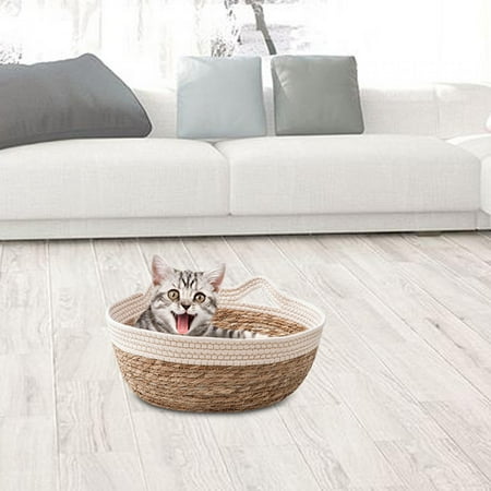 Tooyful Hand Woven Cat Bed Basket Cat Scratch Mat Pet Mat Summer Cooling Dog Bed Durable Kitten Basket Cat Scratching Baskets for Kitten Indoor Cats