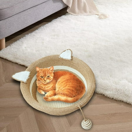 Tooyful Sisal Cat Bed Nest Cat House Sleeping Bed Pet Scratch Mat Durable Round Hammock for Exercise Cats Kennel Lounge Couch Kitten Scratching Pad 37cmx12cm
