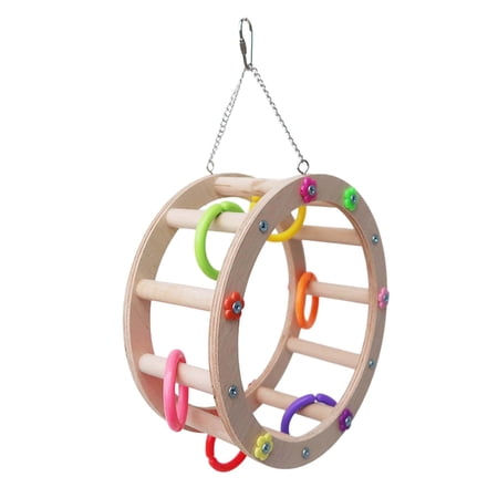 Tooyful Wooden Bird Wheel Toy Macaws Hanging Cockatoos Hanging Toy Bird Perch Stand Toy Nibbling Parakeet with Clorful Rings Parrot Chewing Toys diameter 14cm