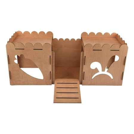 Tooyful Wooden Rabbit Castle Hideout Hamster House with Ramp Hut Nest Small Animal House Bed Guinea Pig Hideout House for Squirrel Lemmings Exercise