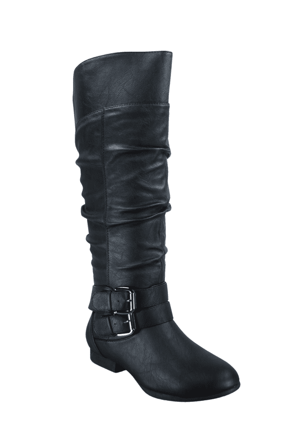 Women's Casual Knee High Riding Boots, Zipper Closure Faux Leather, Black, 7