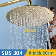 Top 1 Luxury Rushed Gold Shower Head Sus 304 Stainless Steel Bathroom Pressurized Rainfall Top Faucets Showers Heads Accessories (Round 8 inch)