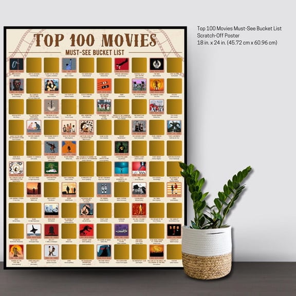 Top 100 Movies Must-See Bucket List Scratch-Off Poster- Date Night Ideas- Movie Night Ideas- Popular Movies- Cinematic Classics, Unframed Paper Poster 8x10in