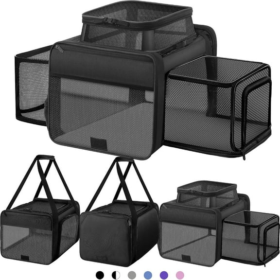 Top and 2 Sides Expandable Cat Carrier 18x11x11, TSA Airline Approved Dog Carriers for Small Dogs, Soft-Sided Pet Carrier with Self-Locking Zippers for Kitten,Rabbit, Puppy, Guinea Pig Black