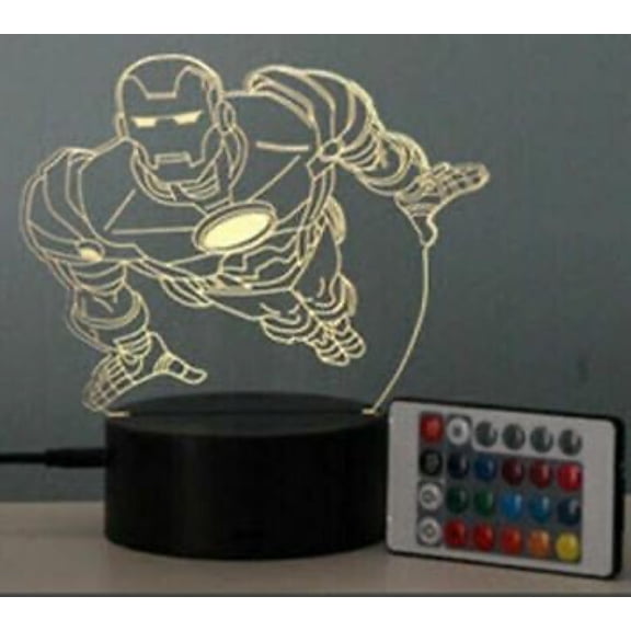 Top 2022 Holiday Gift 3D LED illusion USB Powered 16 Color Table Night Lamp Light Bedroom Child Kids Gift with Remote Control (IronMan-like)