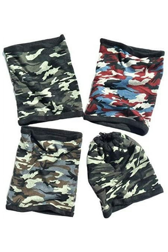 Top 4 Pack Camo Army Pattern Hat Neck Warmer Gaiter for Hunters Men Adults Best Great Scarf Unique Themed Birthday Him Dad Girlfriend Son