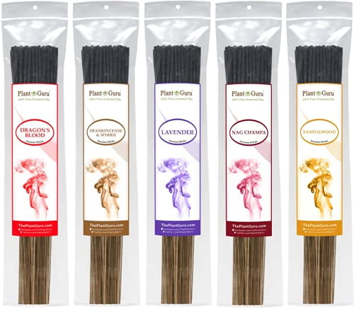 Top 5 Incense Sticks Variety Set 500 Pack - 11" Sticks, 5 Bundles of 100 Sticks Per Bundle - Burn Time 45 to 60 Minutes - Dragons Blood, Frankincense and Myrrh, Lavender, Nag Champa, and Sandalwood.