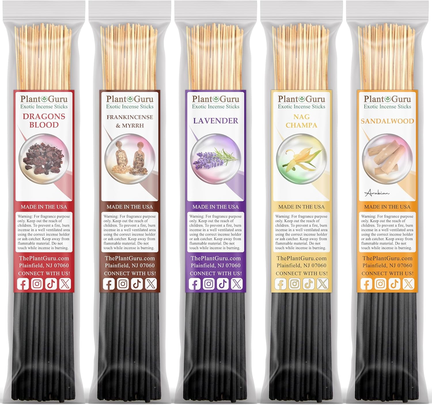 Top 5 Incense Sticks Variety Set Bulk 500 Pack - 11" Sticks, 5 Bundles of 100 Sticks Per Bundle - Dragons Blood, Frankincense and Myrrh, Lavender, , and Sandalwood.