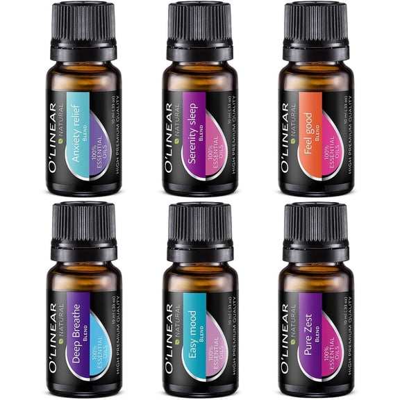 O'linear Essential Oils 6 Blends Set - Perfect for Humidifiers and Diffusers, Aromatherapy Diffuser Oils Scents, Essential Oil Kit for Home Use, Essential Oil Pack with Various Scents
