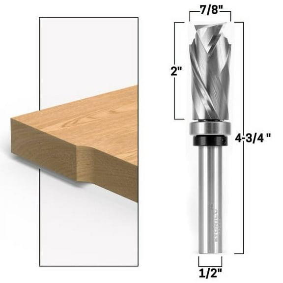 Top Bearing Ultra-Performance Compression Flush Trim Router Bit 2" Cutting Length X 7/8" Cutting Diameter - 1/2" Shank - Yonico 33223