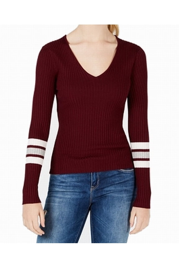 Top Blouse White Junior Knit Varsity Stripe V-Neck XL