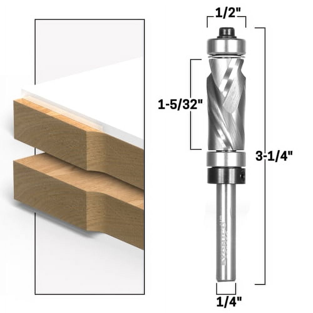Top & Bottom Bearing Ultra-Performance Compression Flush Trim Router Bit - 1/4" Shank - Yonico 33205q