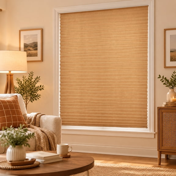 Cordless Blackout Cellular Shades, No-Drill Honeycomb Pleated Window Shades, Light Blocking Self-Adhesive Pull Down Blinds, Brown 35.4"W x 59.1"H