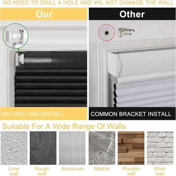 Top Down Bottom Up Day Night Cellular Blinds Cordless,No Tools No Drill Blinds for Windows,Blackout/Light Filtering Double Honeycomb Shades Dual Shades.Black.25 W x 64" H