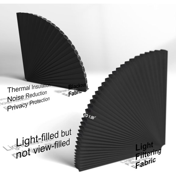 Top Down Bottom Up Day Night Cellular Blinds Cordless,No Tools No Drill Blinds for Windows,Blackout/Light Filtering Double Honeycomb Shades Dual Shades.Black.64 W x 36" H