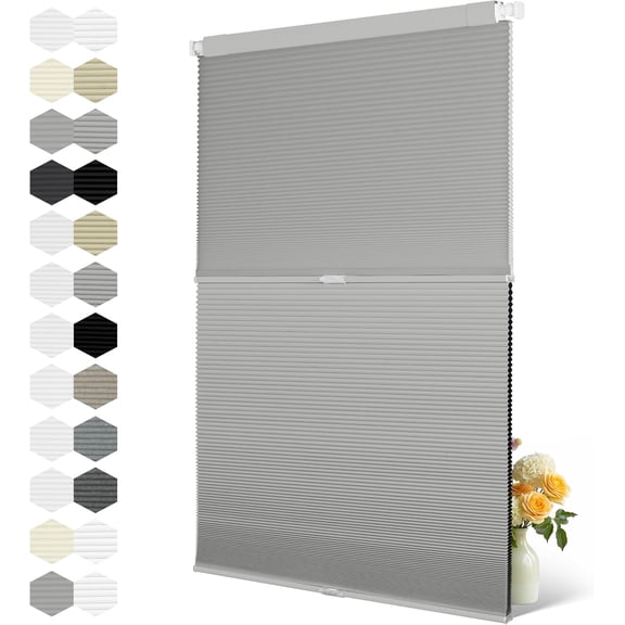 Top Down Bottom Up Day Night Cellular Blinds Cordless,No Tools No Drill Blinds for Windows,Blackout/Light Filtering Double Honeycomb Shades Dual Shades.Grey.44 W x 36" H$$Home Decor, Kitchen, & Other