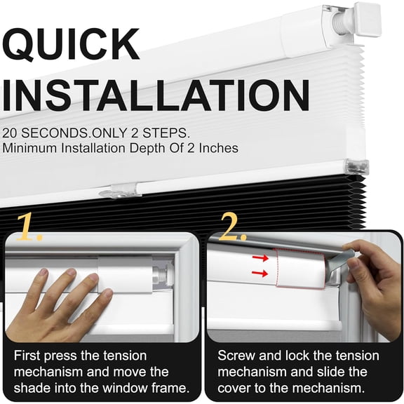 Top Down Bottom Up Day Night Cellular Blinds Cordless,No Tools No Drill Blinds for Windows,Blackout/Light Filtering Double Honeycomb Shades Dual Shades.White&Black.36" W x 48" H