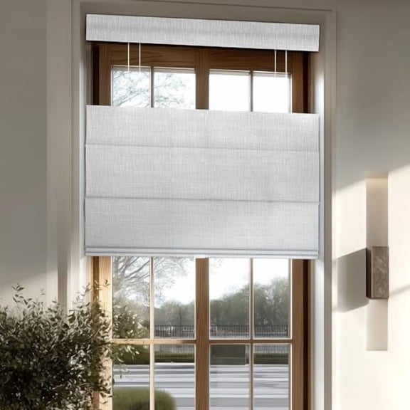 Top Down Bottom Up Roman Windows Shades, Cordless Roman Shades for Indoor Windows, Linen Fabric UV Protection, Thermal Insulation Blinds, Easy to Install,Blackout-Grey White,30" W x 36" H