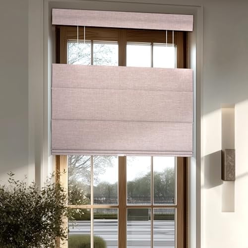 Top Down Bottom Up Roman Windows Shades, Cordless Roman Shades for Indoor Windows, Linen Fabric UV Protection, Thermal Insulation Blinds, Easy to Install,Blackout-Pink,40" W x 72" H