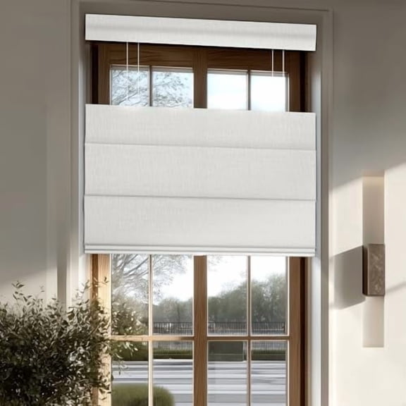 Top Down Bottom Up Roman Windows Shades, Cordless Roman Shades for Indoor Windows, Linen Fabric UV Protection, Thermal Insulation Blinds, Easy to Install,Blackout-White,23" W x 64" H