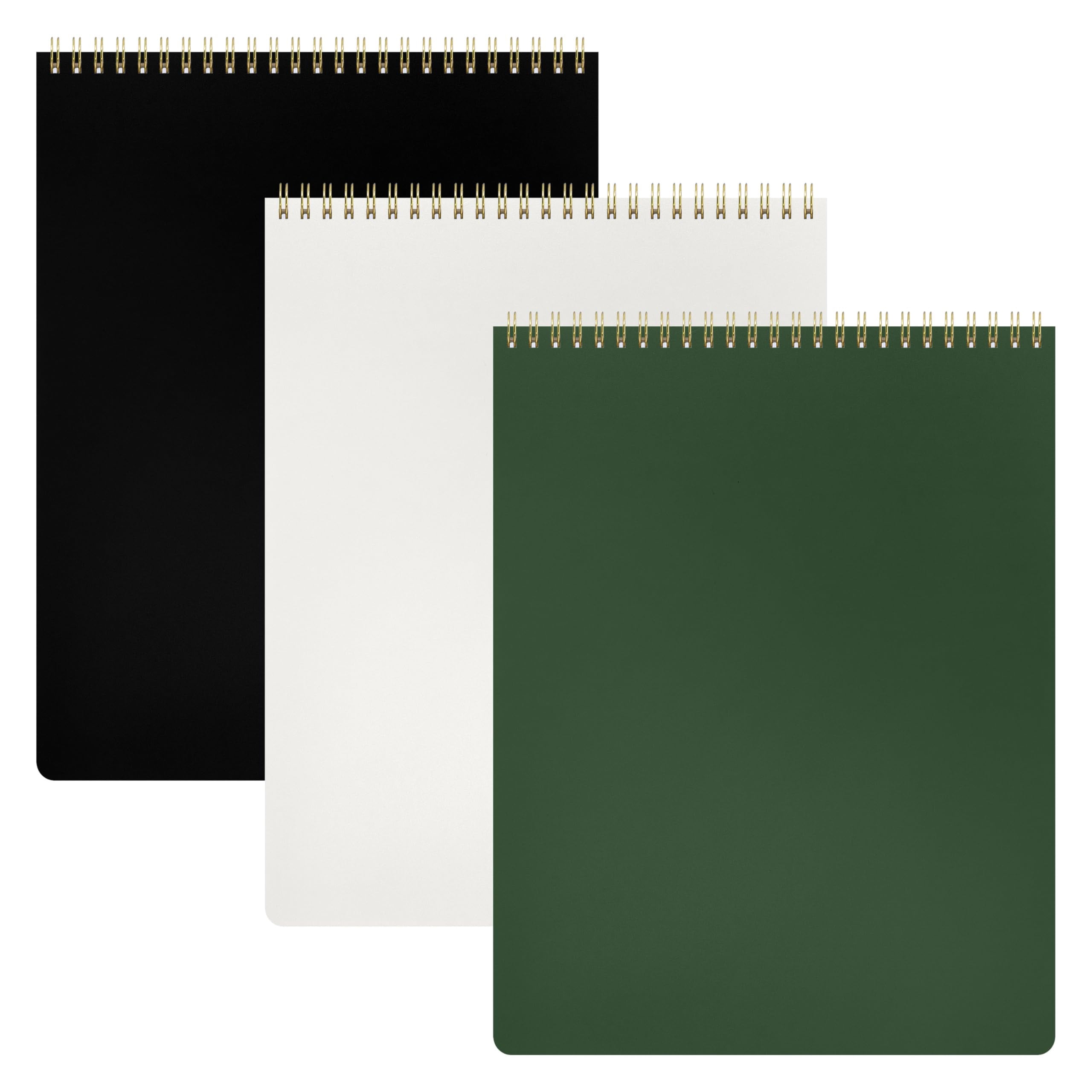 Top Bound Spiral Notebook  3 Pack Lined Notepad (black/dark Green/grey) 70 Sheets (140 Pages) Per Wide/legal Ruled 8.5 Inches X 11