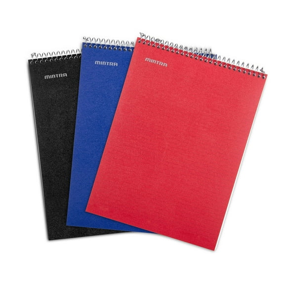 Top Bound Spiral Notebook (Black, Blue, Red, College Ruled 3pack)
