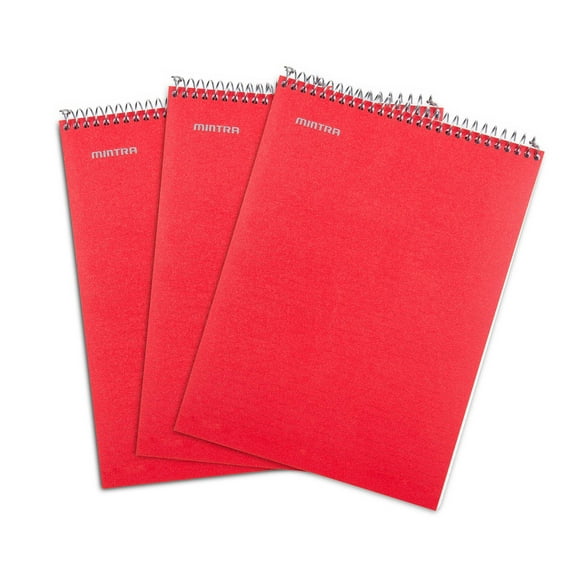 Top Bound Spiral Notebook (Red, College Ruled 3pack)