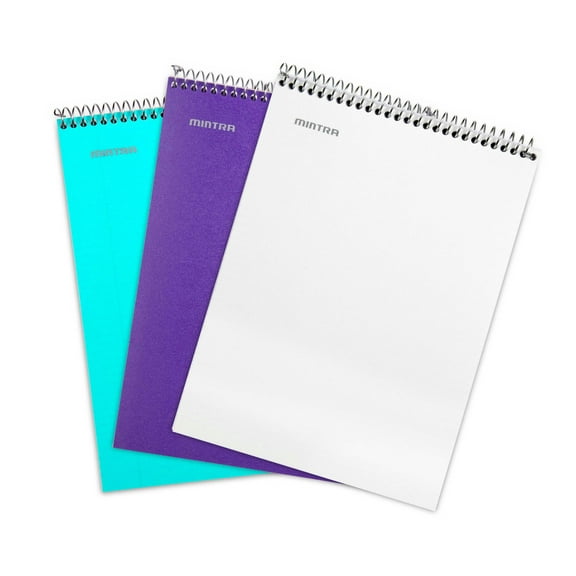 Top Bound Spiral Notebook (Teal, Purple, White, College Ruled 3pack)